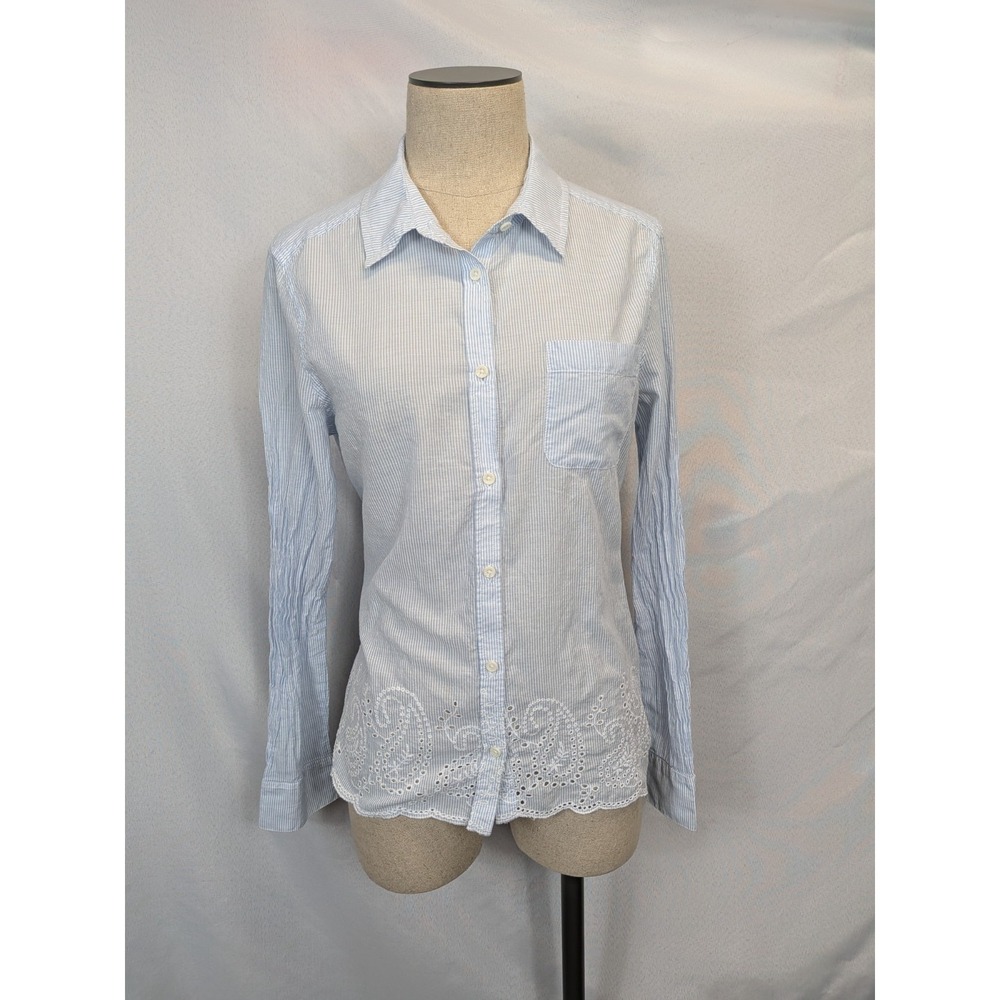 American Eagle Outfitters Shirt M Medium Blue White Striped Eyelet Trim Preppy